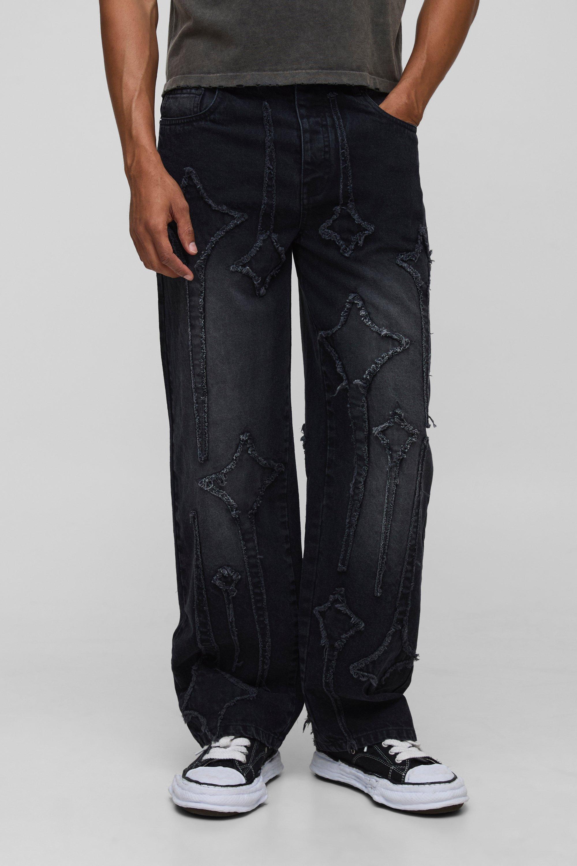 Relaxed Fit Star Applique Washed Jeans